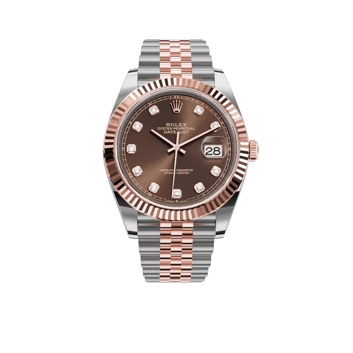 Datejust 41MM 126331 Chocolate Diamond Dial Fluted Bezel Two Tone Rose Gold Jubilee Bracelet
