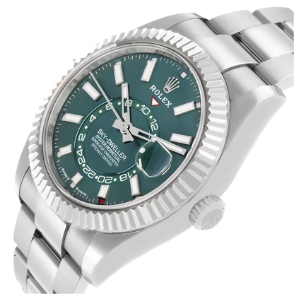 Sky-Dweller 42mm Steel White Gold Green Dial Mens Watch 336934