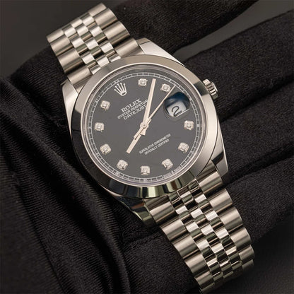 Datejust 126300 Smooth Bezel Watch 41mm Black Diamond Dial
