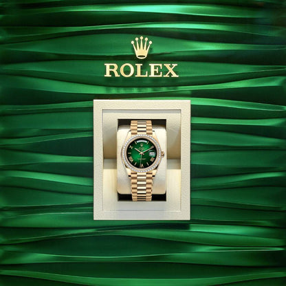 Day-Date 40mm | 18k yellow gold President bracelet | Green ombré dial Diamond bezel | Mens Watch 228398TBR