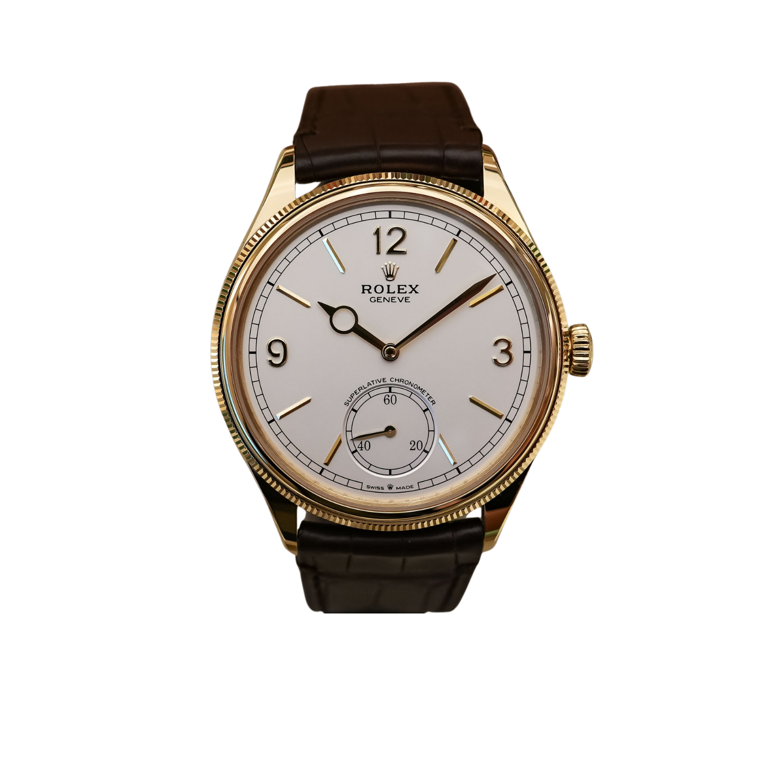 Perpetual 1908 39mm Yellow Gold White Dial Brown Alligator Leather Strap m52508-0006