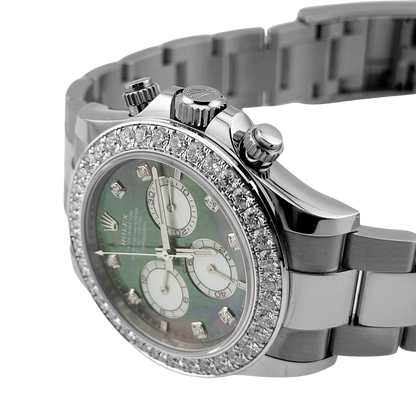 Daytona 40mm Oyster White Gold Black and White Mother of Pearl Diamond Dial & Bezel 126579RBR