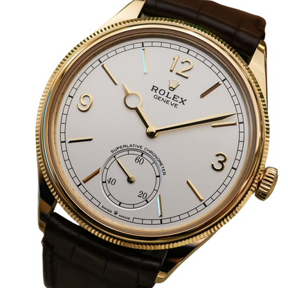 Perpetual 1908 39mm Yellow Gold White Dial Brown Alligator Leather Strap m52508-0006