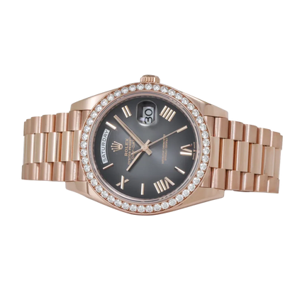Day-Date 40 228345 Rose Gold Black Dial Diamond Bezel