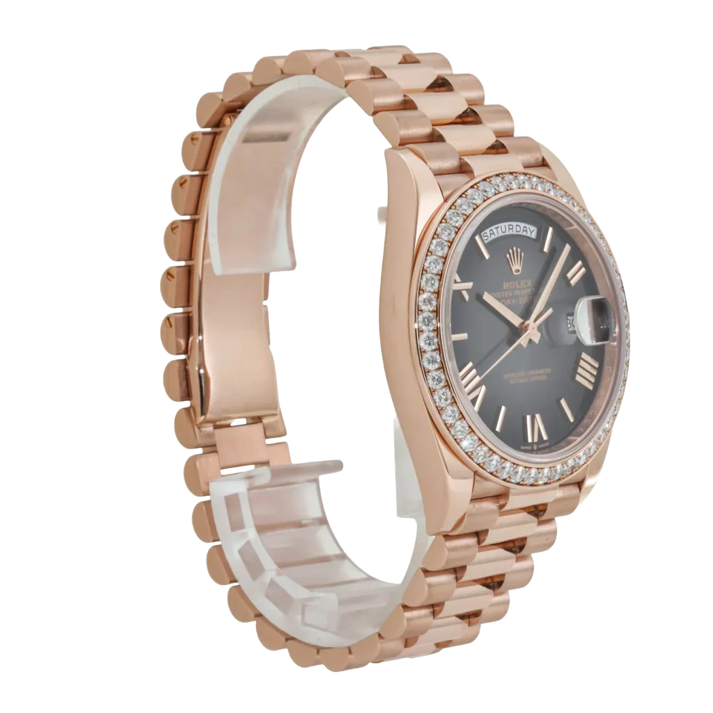 Day-Date 40 228345 Rose Gold Black Dial Diamond Bezel