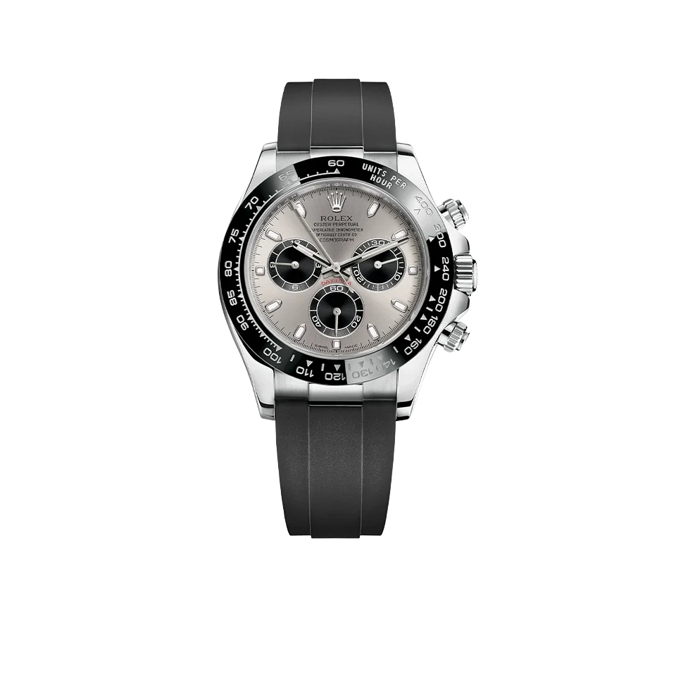 Daytona 40mm 116519 White Gold Steel Index Black Oysterflex Rubber Strap