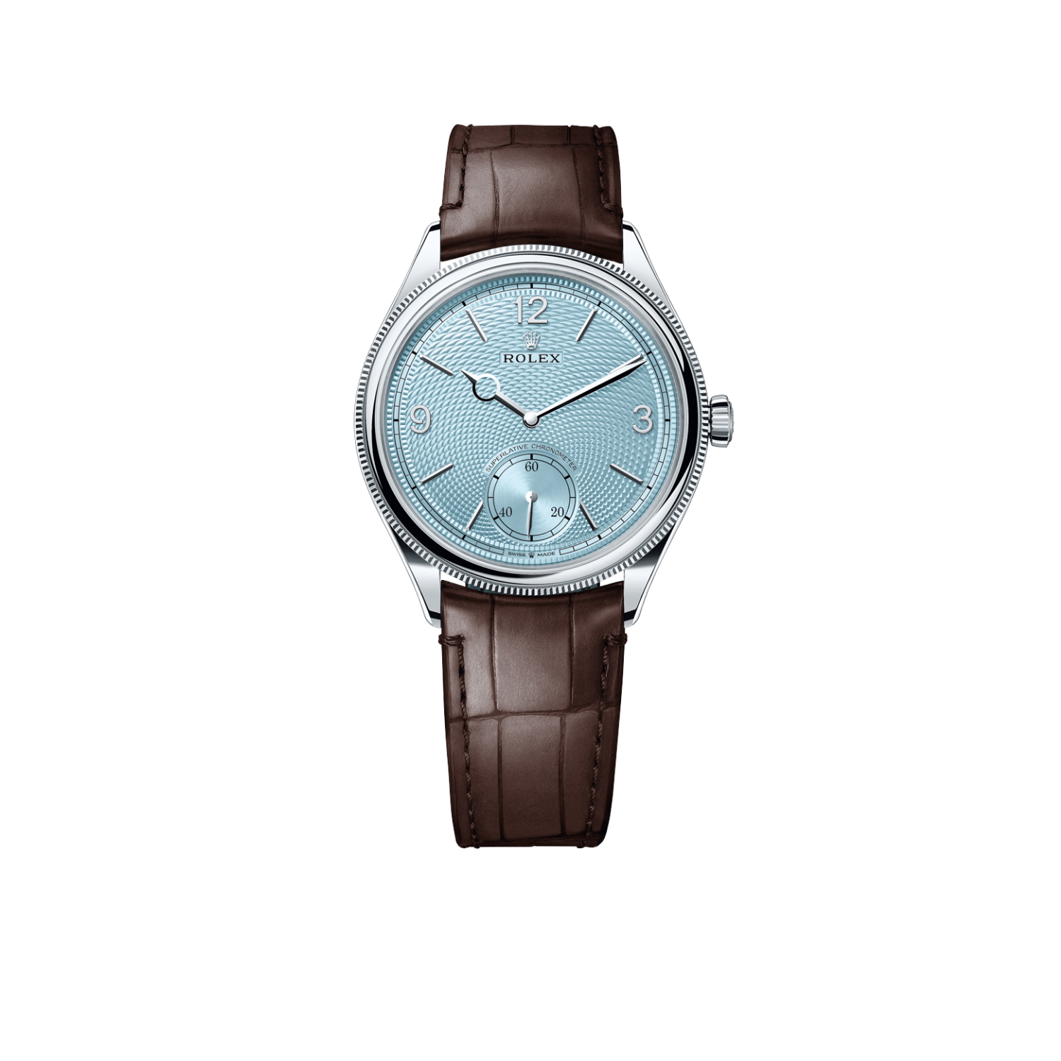 Perpetual 1908 39mm White Gold Platinum Ice Blue Dial Brown Alligator Leather Strap m52506-0002
