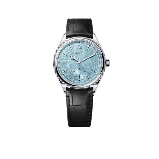 Perpetual 1908 39mm White Gold Platinum Ice Blue Dial Black Alligator Leather Strap m52506-0003