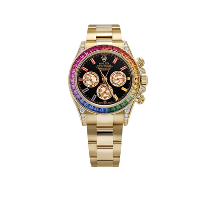 Daytona 126598RBOW 40mm Rainbow Yellow Gold Black Dial Sapphire Bezel