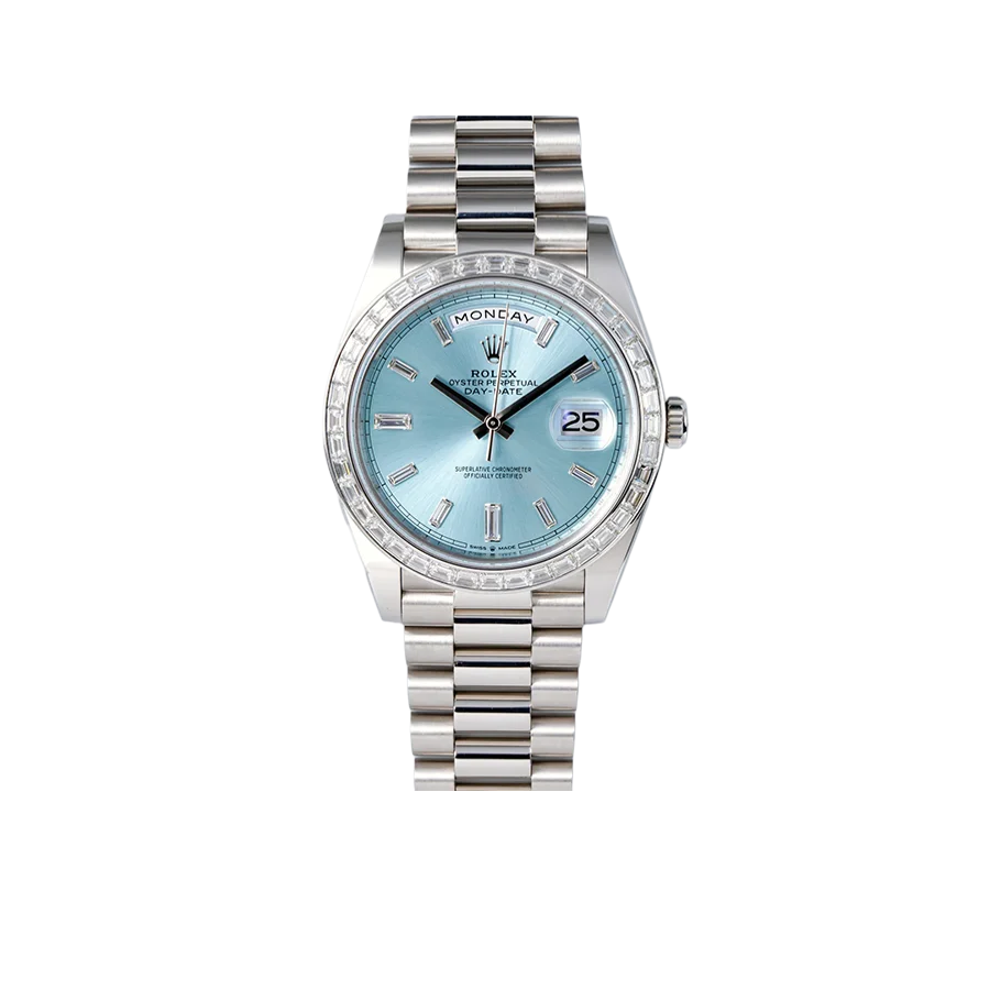 Day-Date 40mm Ice Blue Dial Baguette Set Bezel 228396TBR