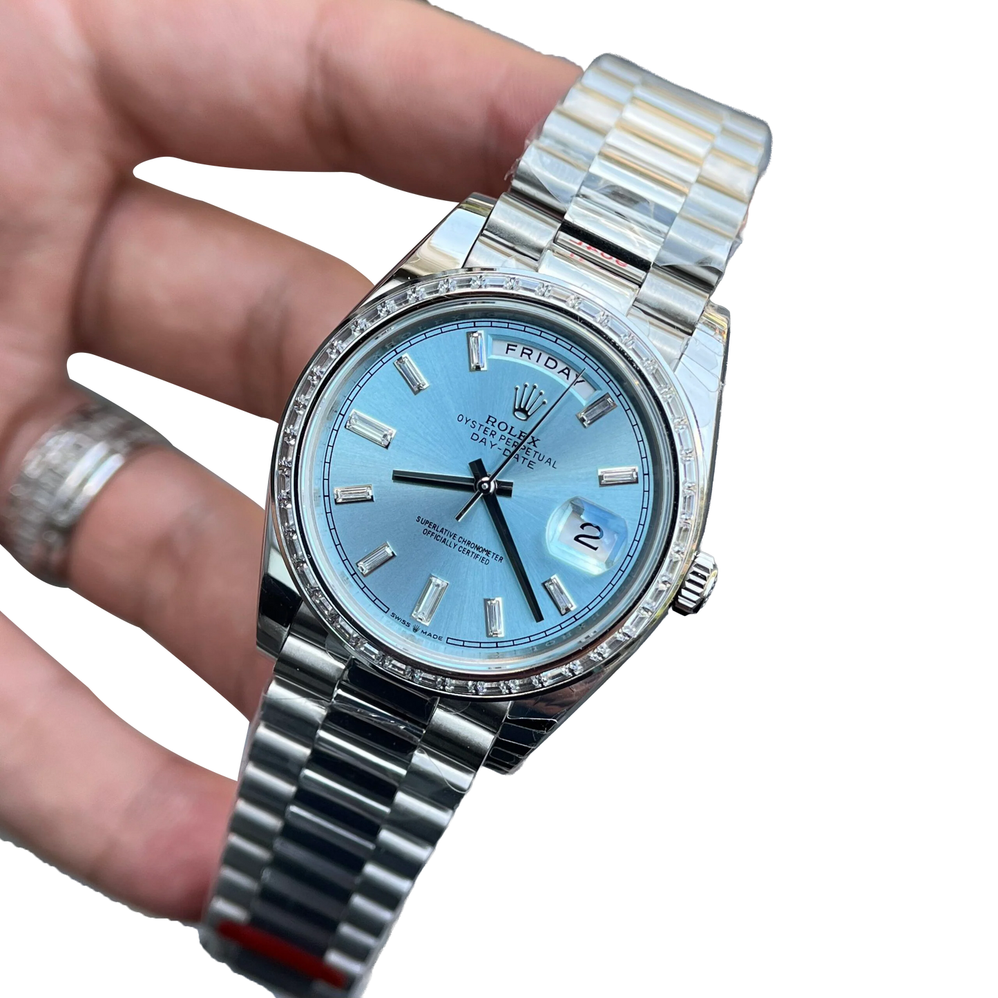 Day-Date 40mm Ice Blue Dial Baguette Set Bezel 228396TBR