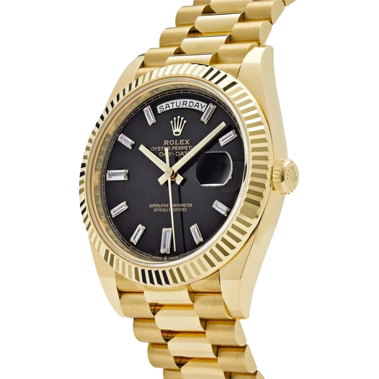 President Day-Date 40mm Black Dial Yellow Gold Diamond Mens Watch 228238