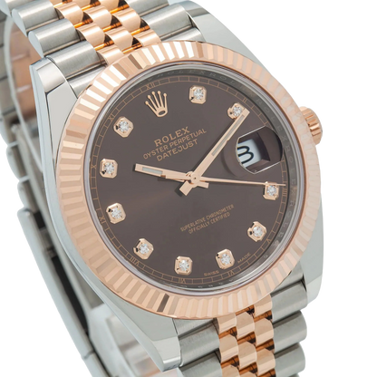 Datejust 41MM 126331 Chocolate Diamond Dial Fluted Bezel Two Tone Rose Gold Jubilee Bracelet