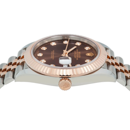 Datejust 41MM 126331 Chocolate Diamond Dial Fluted Bezel Two Tone Rose Gold Jubilee Bracelet