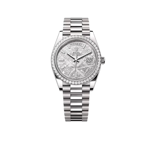 Day-Date 40mm Meteorite Dial, Platinum Diamonds M228349RBR-0040 New