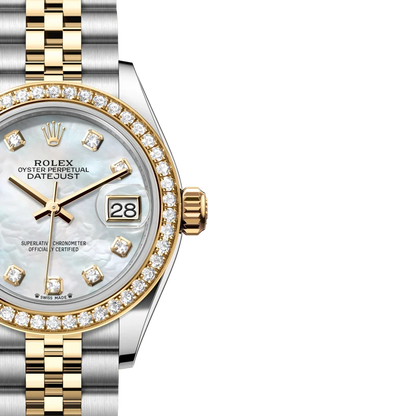 Lady-Datejust 28mm 279383RBR-0019 Oystersteel Mother of Pearl Diamond Dial Diamond Bezel Jubilee
