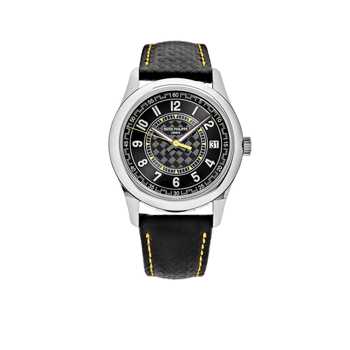 Calatrava 40mm 6007G-001 White Gold Black Dial Yellow Accents