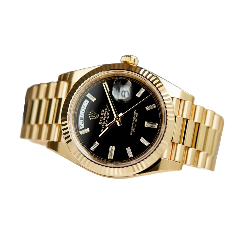 President Day-Date 40mm Black Dial Yellow Gold Diamond Mens Watch 228238