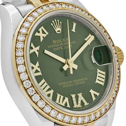 Lady-Datejust 31mm 278383RBR Yellow Gold Stainless Steel Green Roman Dial Diamond Bezel