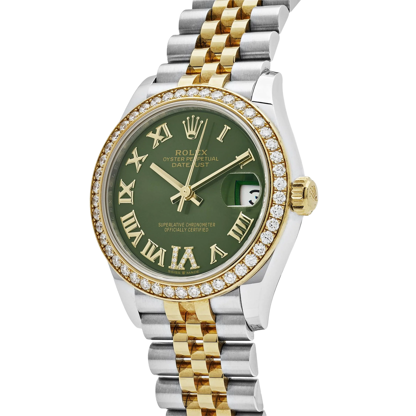 Lady-Datejust 31mm 278383RBR Yellow Gold Stainless Steel Green Roman Dial Diamond Bezel