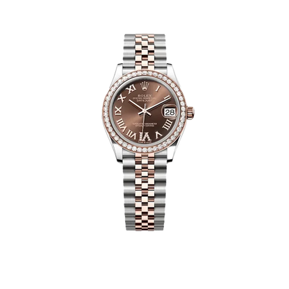 Lady-Datejust 31mm 278381RBR Stainless Steel Rose Gold Brown Roman Numerals Diamond Dial Diamond Bezel Jubilee