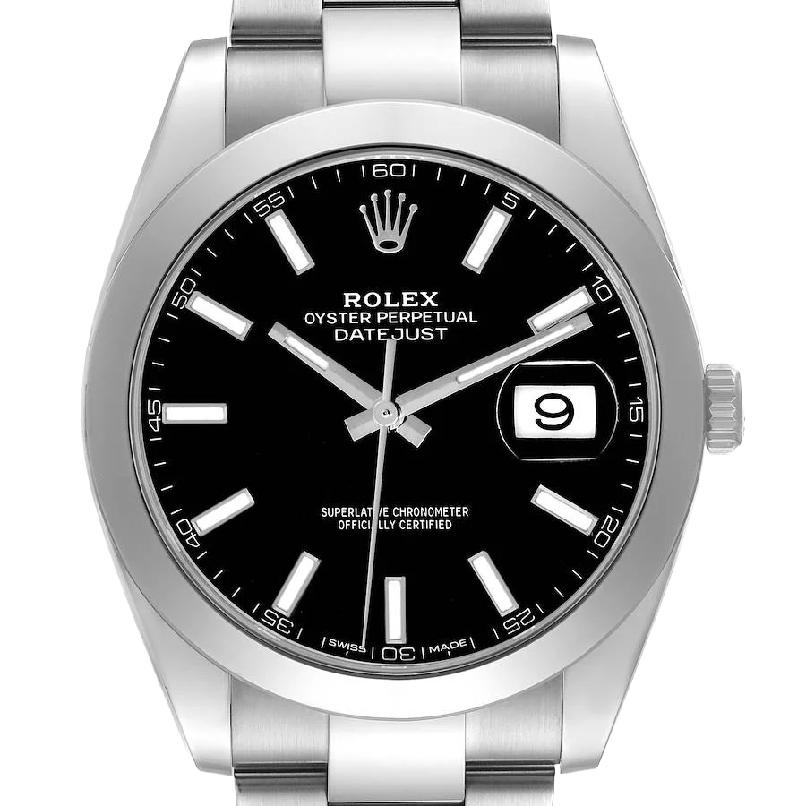 Datejust 41mm Black Dial Smooth Bezel Steel Mens Watch 126300