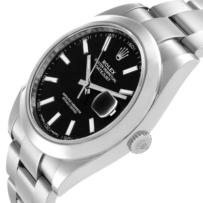 Datejust 41mm Black Dial Smooth Bezel Steel Mens Watch 126300