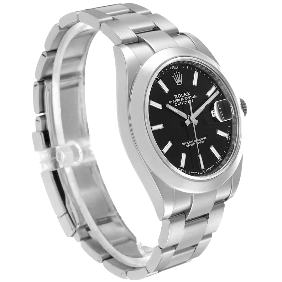 Datejust 41mm Black Dial Smooth Bezel Steel Mens Watch 126300