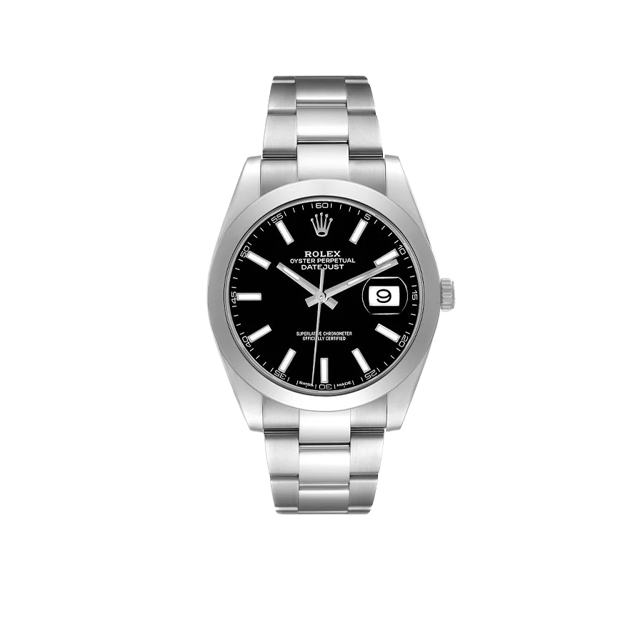 Datejust 41mm Black Dial Smooth Bezel Steel Mens Watch 126300
