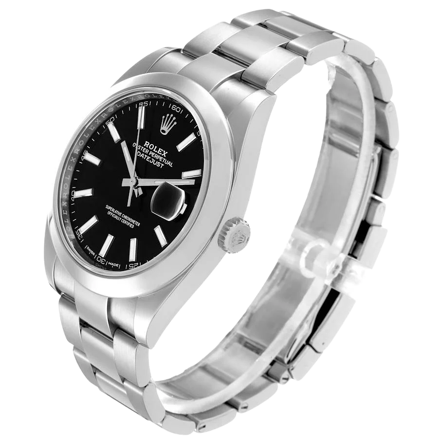 Datejust 41mm Black Dial Smooth Bezel Steel Mens Watch 126300