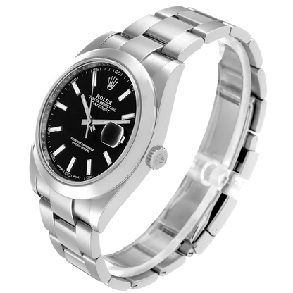 Datejust 41mm Black Dial Smooth Bezel Steel Mens Watch 126300