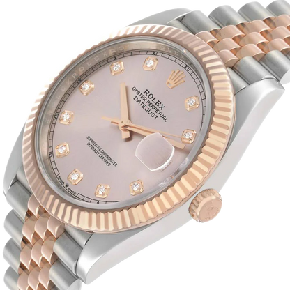 Datejust 41 Steel Everose Gold Sundust Diamond Dial Mens Watch 126331