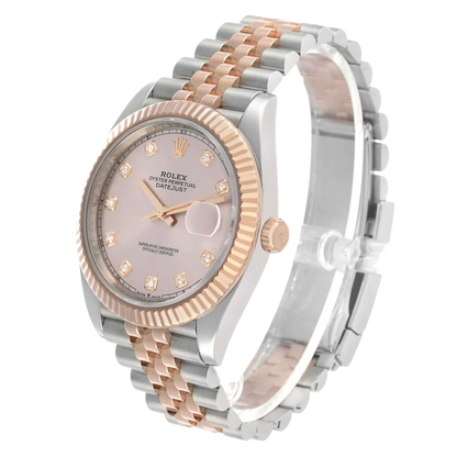 Datejust 41 Steel Everose Gold Sundust Diamond Dial Mens Watch 126331