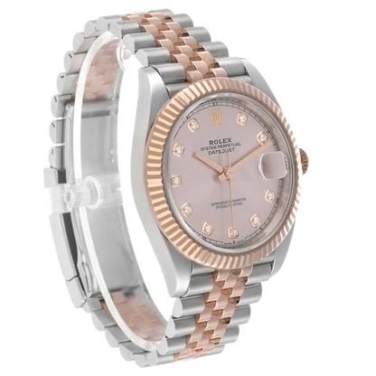 Datejust 41 Steel Everose Gold Sundust Diamond Dial Mens Watch 126331