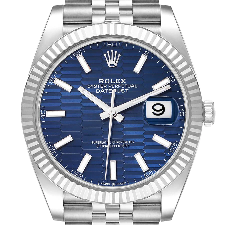 Datejust 41mm Steel White Gold Fluted Motif Dial Mens Watch 126334