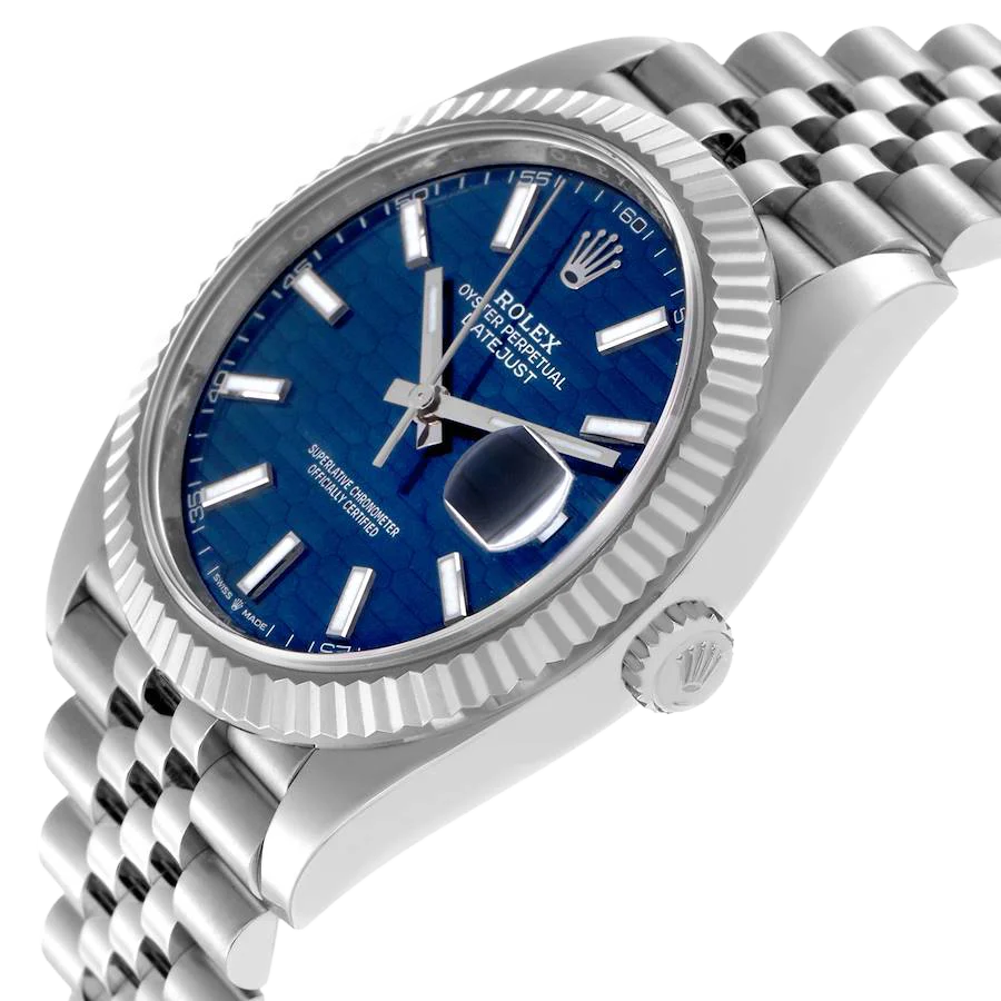 Datejust 41mm Steel White Gold Fluted Motif Dial Mens Watch 126334