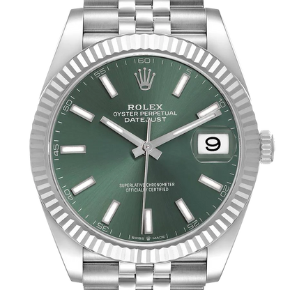 Datejust 41mm Steel White Gold Mint Green Dial Mens Watch 126334