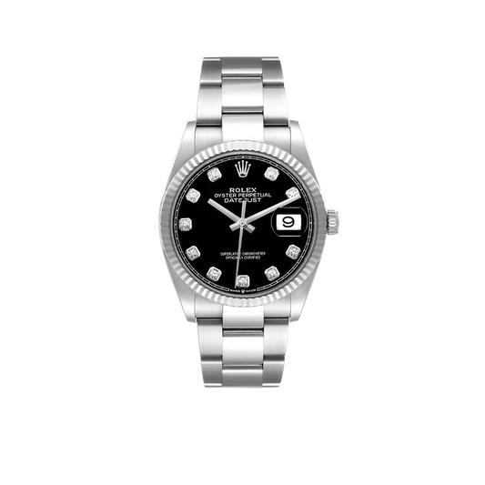 Datejust 36mm Steel White Gold Black Diamond Dial Mens Watch 126234