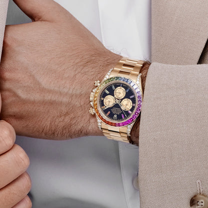 Daytona 126598RBOW 40mm Rainbow Yellow Gold Black Dial Sapphire Bezel