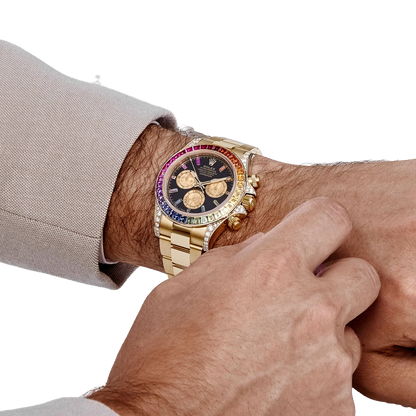 Daytona 126598RBOW 40mm Rainbow Yellow Gold Black Dial Sapphire Bezel