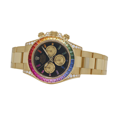 Daytona 126598RBOW 40mm Rainbow Yellow Gold Black Dial Sapphire Bezel