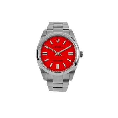Oyster Perpetual 41mm Stainless Steel Coral Red Dial 124300 - 0007
