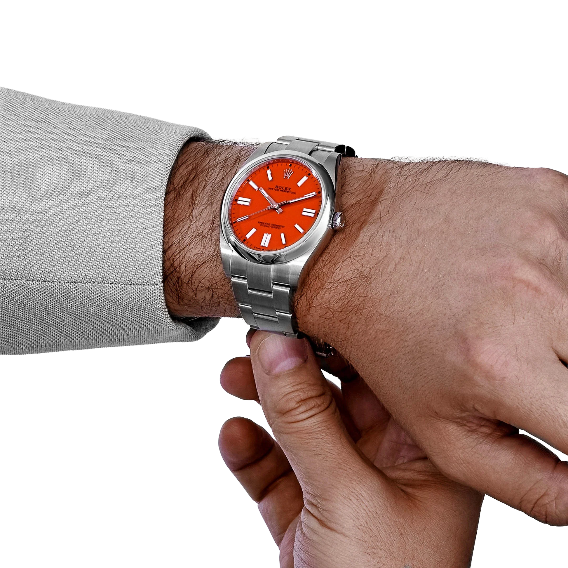 Oyster Perpetual 41mm Stainless Steel Coral Red Dial 124300 - 0007