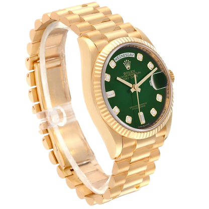 President Day-Date 36mm Yellow Gold Green Diamond Dial Mens Watch 128238