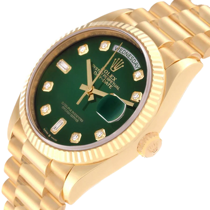 President Day-Date 36mm Yellow Gold Green Diamond Dial Mens Watch 128238