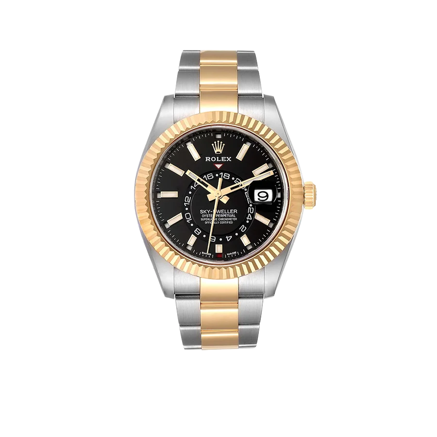 Sky Dweller 42mm Yellow Gold Steel Black Dial Mens Watch 326933