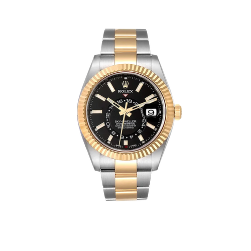 Sky Dweller 42mm Yellow Gold Steel Black Dial Mens Watch 326933