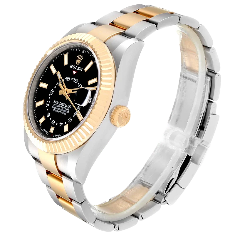 Sky Dweller 42mm Yellow Gold Steel Black Dial Mens Watch 326933