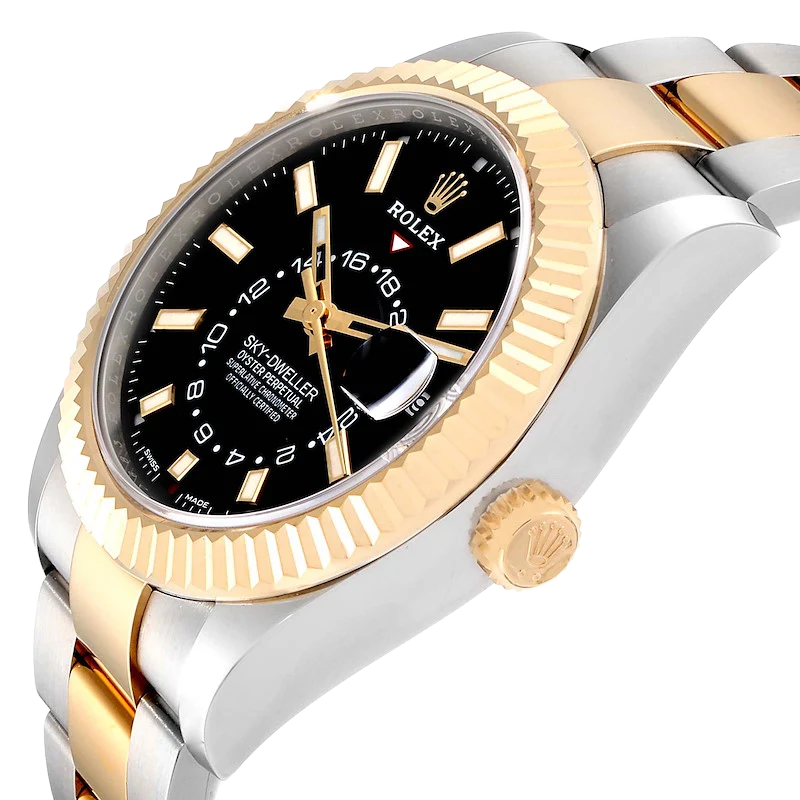 Sky Dweller 42mm Yellow Gold Steel Black Dial Mens Watch 326933