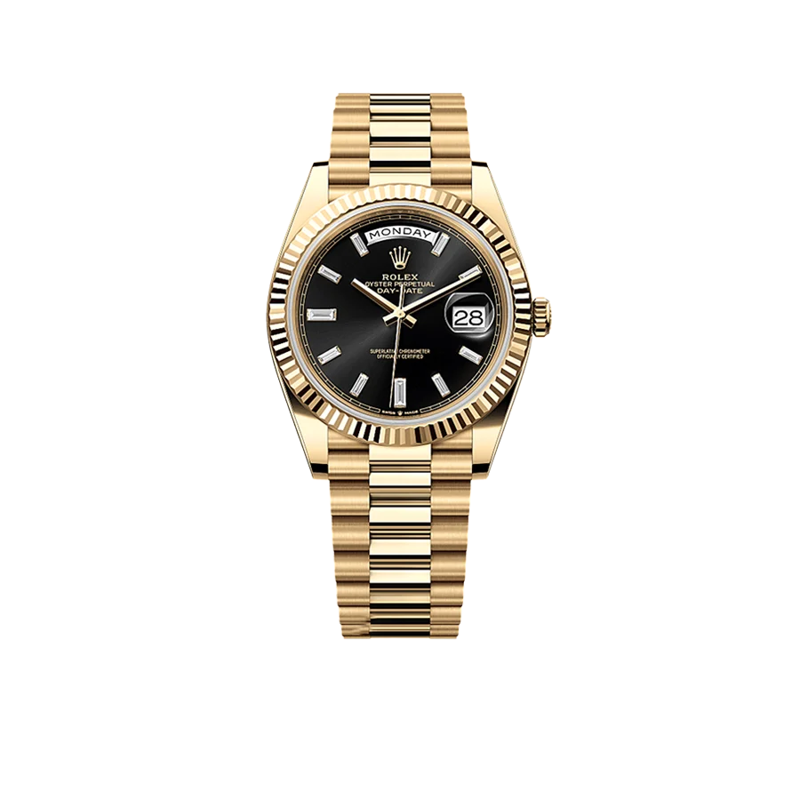 President Day-Date 40mm Black Dial Yellow Gold Diamond Mens Watch 228238